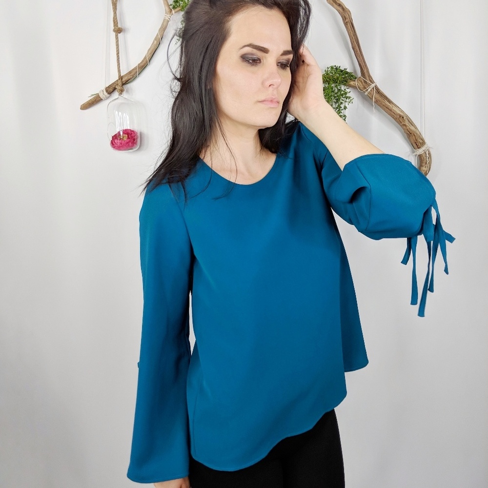 Eden Society turquoise tie flared sleeve top #0746 - Picture 7 of 8